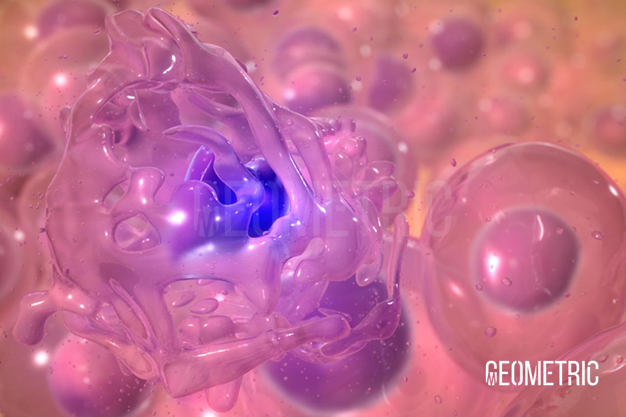 3D illustration of apoptosis in the liver cancer cell